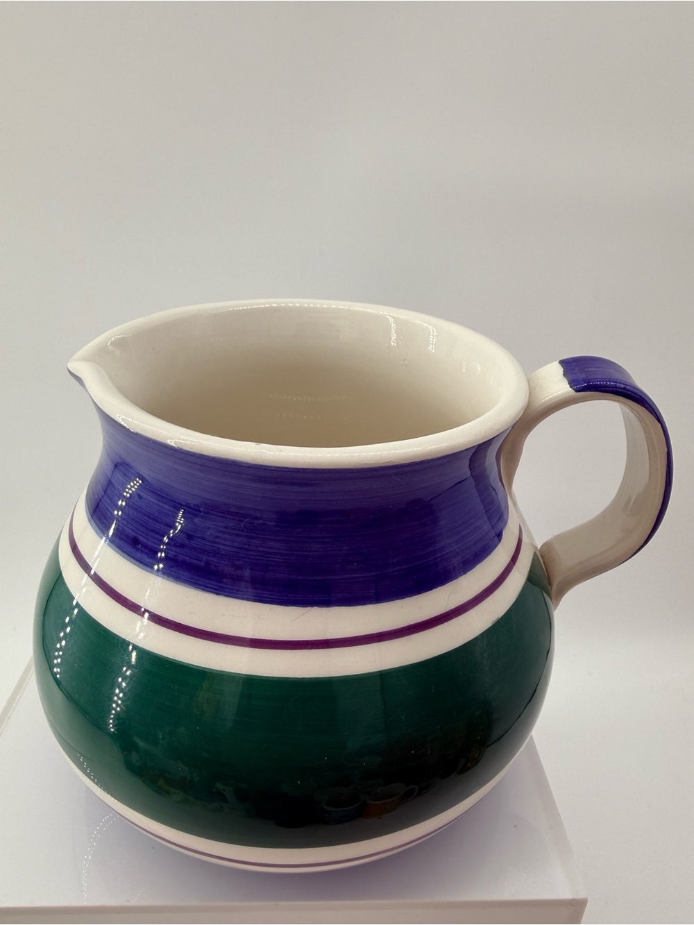 Striped Ceramic Pitcher in Green, Purple and White